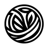 Black and white stylized spherical design, featuring curved lines that intersect to create a complex, abstract pattern with textured detail. vector