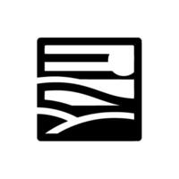 Abstract geometric minimalist featuring a black and white square, evoking landscape elements with curved lines and shapes. vector