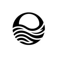 Abstract black and white depicting a circular frame with waterlike wave pattern at bottom and a curved opening at the top. vector