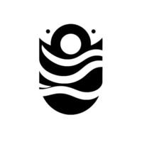 Abstract black and white minimalist with a circular element, two dots, and layered wavy lines, evoking a sense of simplicity and modern design. vector