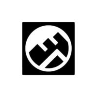Abstract geometric emblem featuring a bold white shape within a black square frame, with a circular motif and sharp angles. vector