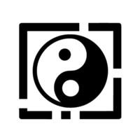 Yin and Yang Symbol Enclosed in a Geometric Frame, Representing Balance and Harmony, in Black and White. vector