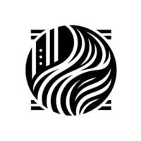 Abstract Black and White Composition Circular with Flowing Lines and Geometric Elements Encased in a Square Frame. vector