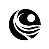 Abstract Black and White Design A stylized circle incorporating a sunlike shape and flowing wavelike elements, representing a sense of natures harmony. vector