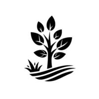 Minimalist black tree silhouette growing from a grassy field, symbolizing growth and nature, with a light background. vector