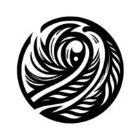 Swirling Black and White PolynesianInspired Circular with Feather Wave Motifs and a Central Focus Point. vector