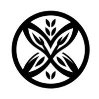 Elegant, symmetrical black and white circular featuring stylized leaves and a central floral motif, evoking harmony and natural beauty. vector