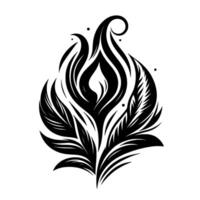 Abstract Black White Floral Emblem with flowing lines, stylized as flame, symbolizing growth, energy, and elegance, set against a clean white backdrop. vector