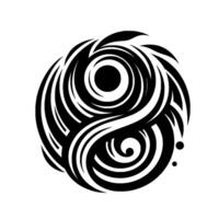 Intricate YinYang Tattoo Design Swirling Black and White Ornament with Abstract Lines, Spirals, and Dot Accents. vector