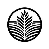A stylized circular emblem featuring a central wheat stalk design, encompassed by a black outline and two horizontal lines. The is set against a plain white background. vector