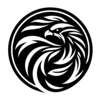 A stylized, monochrome eagle within a circle, featuring dynamic feather detailing and sharp lines, representing power. vector