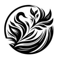 A stylized black swan integrated with floral elements within a circular frame, creating a harmonious and elegant design. vector