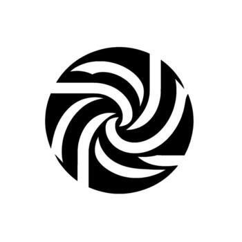 un arremolinándose vórtice compuesto de segmentario blanco líneas en contra un negro circular fondo, creando un dinámica, resumen gráfico. vector