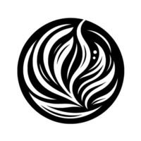 Black and white minimalist circular featuring stylized leaves and a flamelike shape inside a circle. vector