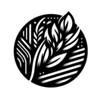 Abstract Black and White Floral in a Circle, Featuring Leafy Elements, Dots, and Geometric Patterns. vector