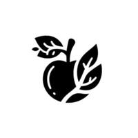 Minimalist Black and White Apple with Leaves, Symbolizing Freshness and Nature on a Clean White Background. vector