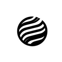 A minimalist showcasing a black, circular form with layered, flowing, striped elements against a bright white backdrop, creating a sense of depth. vector
