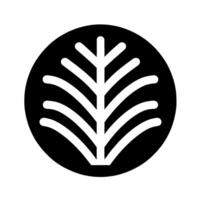 A stylized monochrome featuring a symmetrical plantlike design, centered within a black circle on a stark white background. vector