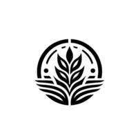 Elegant Black and White Logo Stylized Wheat Stalk, Enclosed in Circular Frame with Modern Geometric Elements. vector
