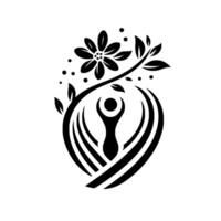 Minimalist Floral Featuring a Human Figure Embraced by Flowing Lines, Symbolizing Harmony and Growth Under a Blooming Branch vector