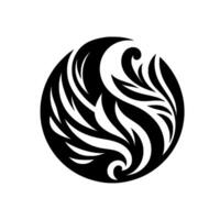 A stylized yinyang, representing balance through swirling black and white leaflike elements within a perfect circle against a clean white background. vector