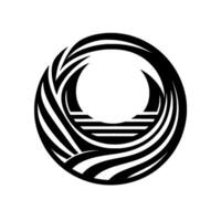 A stylized, circular showcasing concentric, black and white curved shapes encircling a central void, giving an abstracted natural element. vector