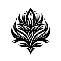 Symmetrical Black Floral Motif with Geometric Accents on a White Background, Evoking a Sense of Elegance and Modernity. vector