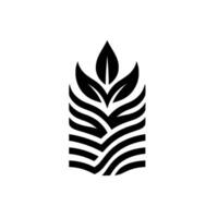Stylized botanical with a symmetrical arrangement, featuring a central leaf cluster atop layered, curved, horizontal stripes, isolated on a white background. vector