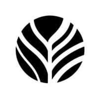 Abstract Minimalist Design A Black and White Botanical Illustration of a Leaf or Plant Inside a Circle, Symbolizing Growth and Nature. vector