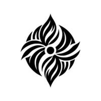 Symmetrical, black and white floral centered on a white background, resembling a stylized, circular flower. vector