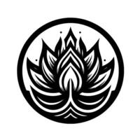 Elegant Black and White Lotus Mandala Design, Encased in a Circular Frame, Symbolizing Purity, Enlightenment, and Serenity. vector