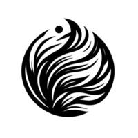 Abstract, symmetrical black and white artwork featuring swirling organic shapes within a circle, evoking a sense of motion and natural energy. vector