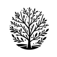 Elegant Black and White Silhouette of a Tree Within an Oval, Featuring Detailed Branches and Leaves, on a Clean White Background, Evoking Simplicity and Nature. vector