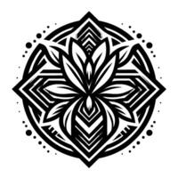 Intricate Black and White Floral Mandala Design A geometric composition featuring a stylized flower, encased in layered patterns and circular elements, exuding symmetry and balance on a white backgro vector