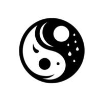 Simplified Yin Yang Symbol with TearDrop Rain and Circle Details in Modern Black and White Design. vector