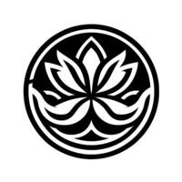 Minimalist Black and White Lotus Encased in a Circular Frame, Evoking Calmness and Simplicity. vector