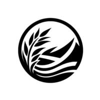 A monochrome circular featuring stylized wheat stalks gracefully intertwining with dynamic, curved lines, symbolizing growth and movement. vector