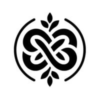 Intricate Black and White Design Knotwork with Floral Accents, Encased in a Circle on a Clean White Background. vector