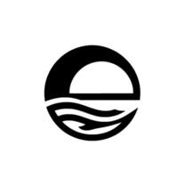 Minimalist Black and White Depicting a Sunrise Over Water Within a Circle, Evoking Calm and Serenity. vector