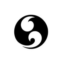 A bold, minimalist featuring a stylized black and white commashaped symbol within a circle, conveying balance and harmony on a stark white background. vector