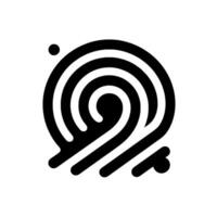 Abstract black and white featuring a circular swirling pattern with a dot and stylized lines, symbolizing energy and flow. vector