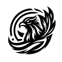 Intricate Black and White Eagle Emblem Enclosed in a Curved Border with Sharp Feathers, Powerful and Dynamic Design. vector