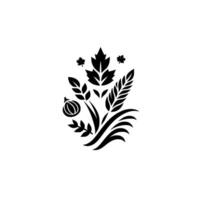 Elegant monochromatic emblem A stylized arrangement of leaves, grains, and a fruit, creating a balanced, natureinspired against a pristine white backdrop. vector