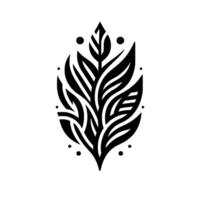 Stylized Black and White Leaf with Ornate Patterns, Dot Accents, and a Clean, Modern Aesthetic. vector