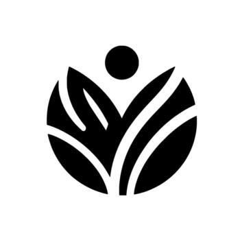 Abstract minimalist depicting a stylized person within a circular leaflike arrangement, unified by clean lines. vector