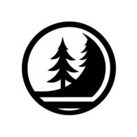 Minimalist Black and White Circular Depicting Two Silhouetted Pine Trees Within a Circle, Evoking Nature and Wilderness vector