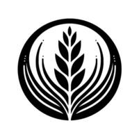 A stylized, symmetrical black and white of wheat stalks within a circle, conveying a modern, organic feel. vector