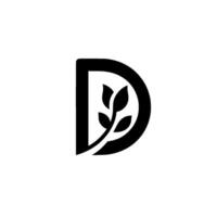 Minimalist Black D with Leaf Motif A modern on a white background, conveying natures harmony. vector
