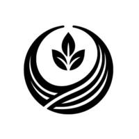 Elegant Black White Botanical Logo A stylized threeleaf emblem within a circular, flowing with subtle lines, conveying growth and nature. vector