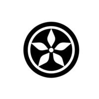 Abstract Black and White Graphic A stylized floral encased in a circle, featuring five petallike shapes surrounding a central dot, conveying balance. vector